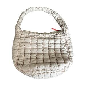 Wantable Quilted Puffy Shoulder Bag Tan‎ Nylon Scrunch Strap Purse